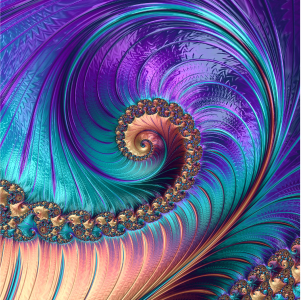 imagem de um fractal na cor roxa e verde