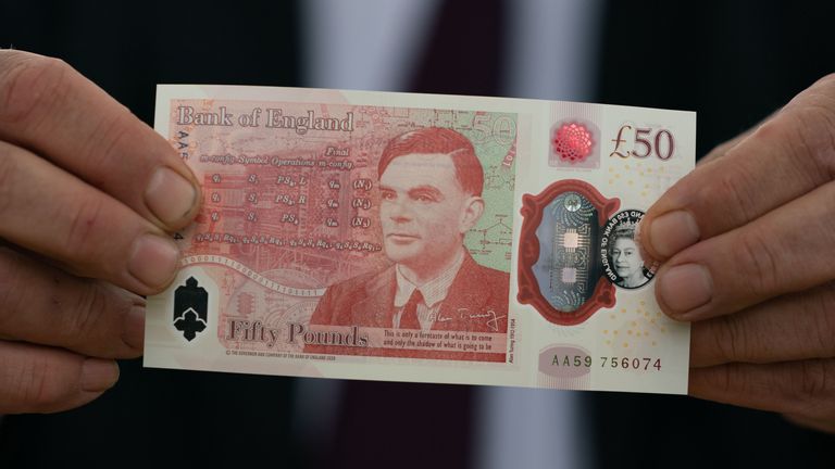 Nota de 50 libras em homenagem à Alan Turing
